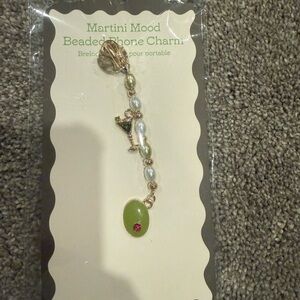 Anthropologie Green and Gold Beaded Phone Charm